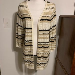 Alia Beige Black White Striped Knit Cardigan